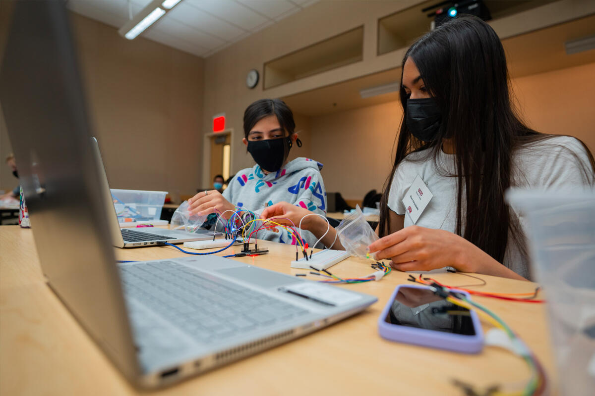 Girls at STEM summer camp