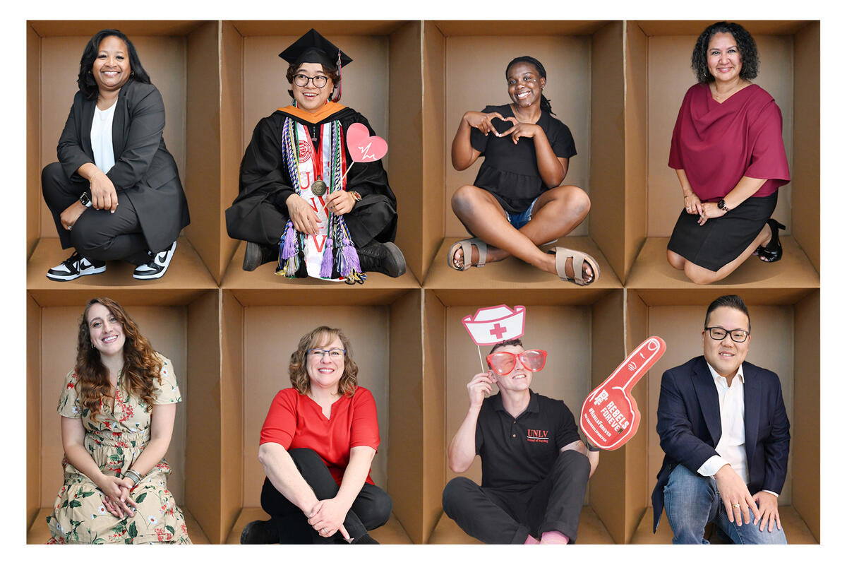 Collage of different people in eight boxes
