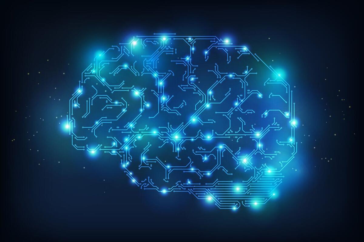 brain circuitry outlined in blue lights