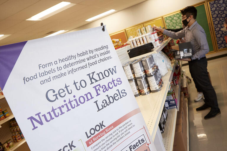 nutrition facts sign at food pantry